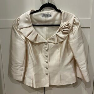 Teri Jon Women's Ivory Blazer with Floral Detail